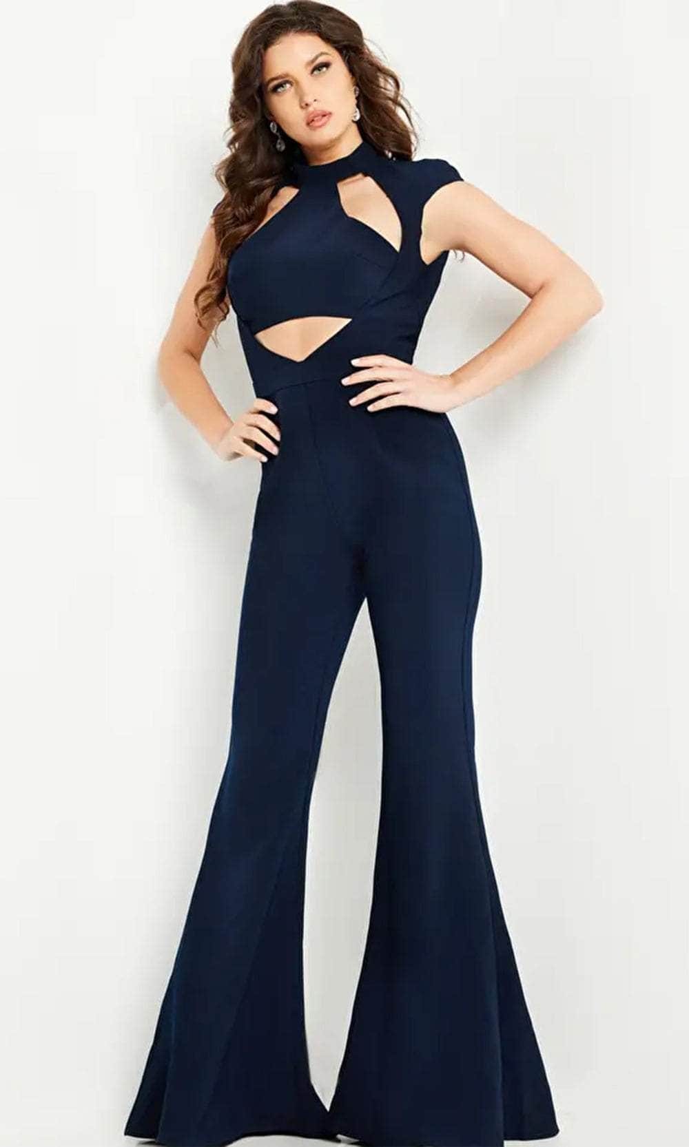 Image of Jovani 22842 - Cut-Out Detailed High Neck Jumpsuit