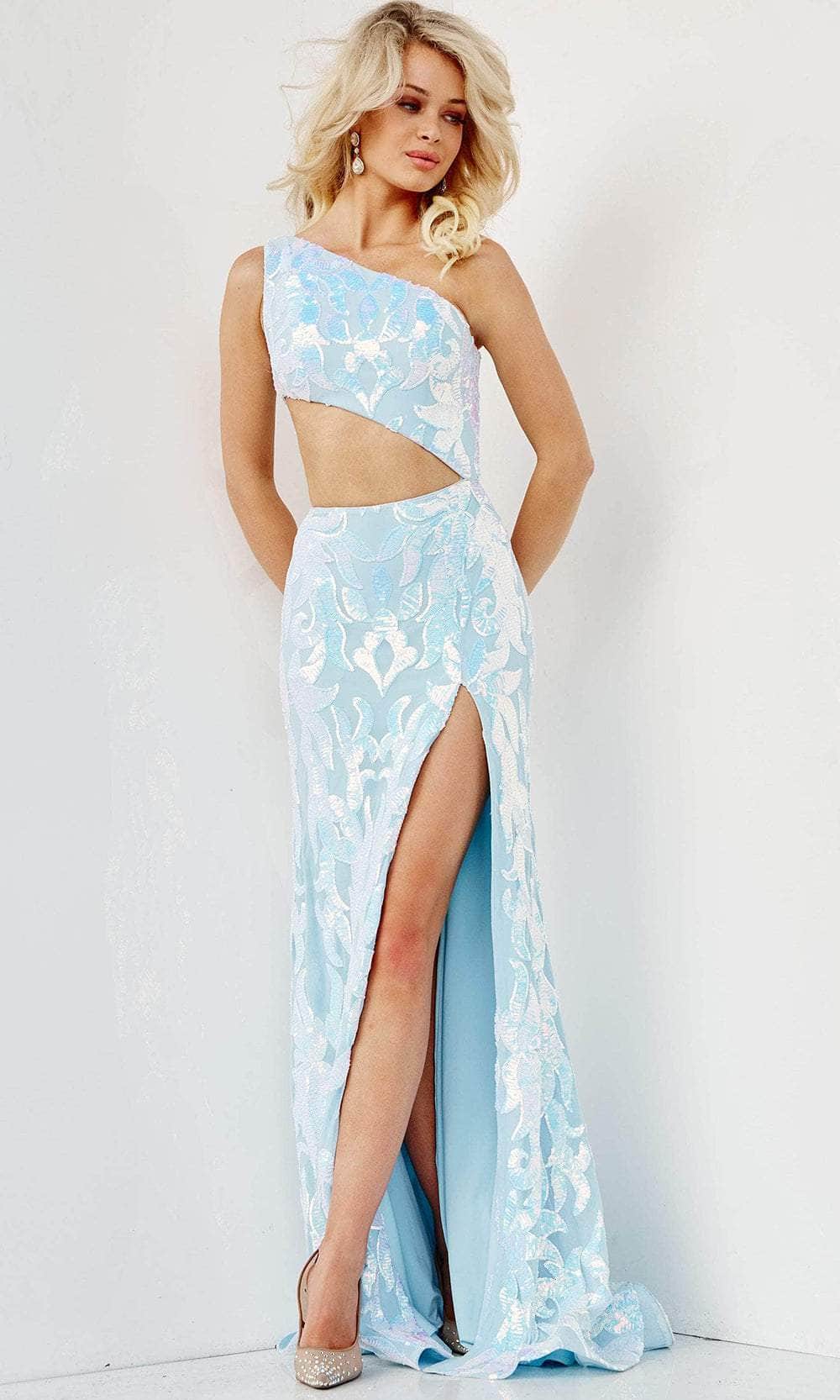 Image of Jovani 22853 - Sequin Cutout Midriff Prom Dress