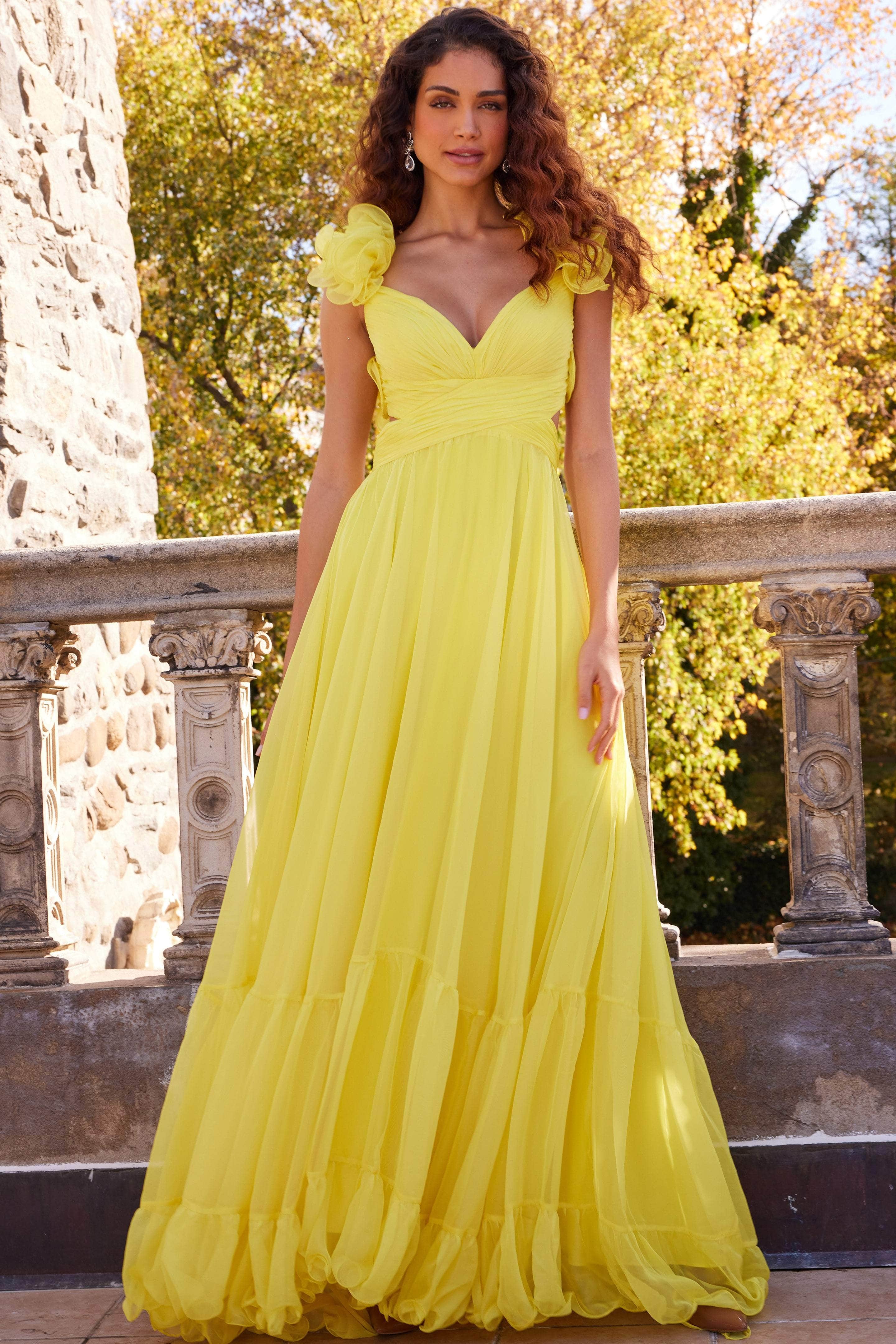 Image of Jovani 23322 - Ruffled Shoulder A-Line Prom Dress