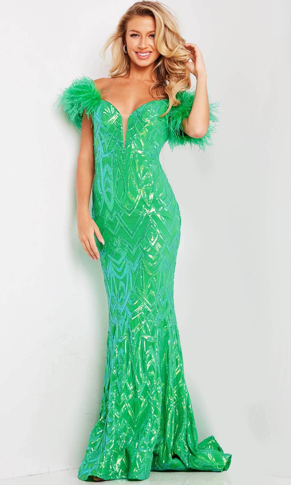 Image of Jovani 23383 - Sequin Off Shoulder Prom Dress
