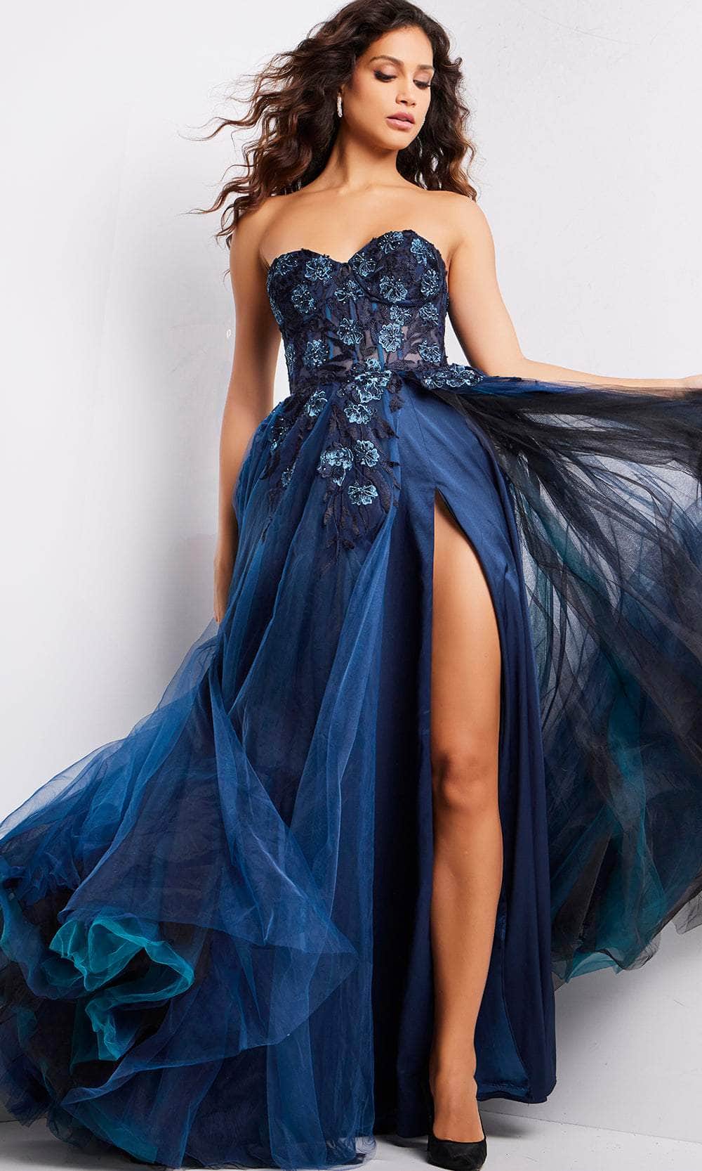 Image of Jovani 23641 - Floral Embroidered Strapless Dress
