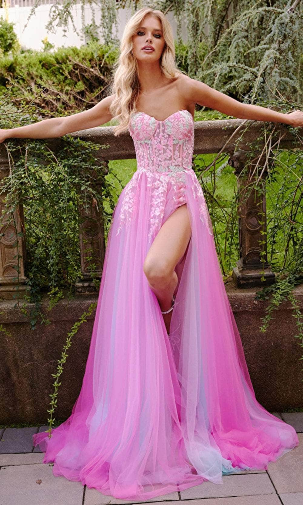 Image of Jovani 23713 - Strapless Appliqued Prom Dress