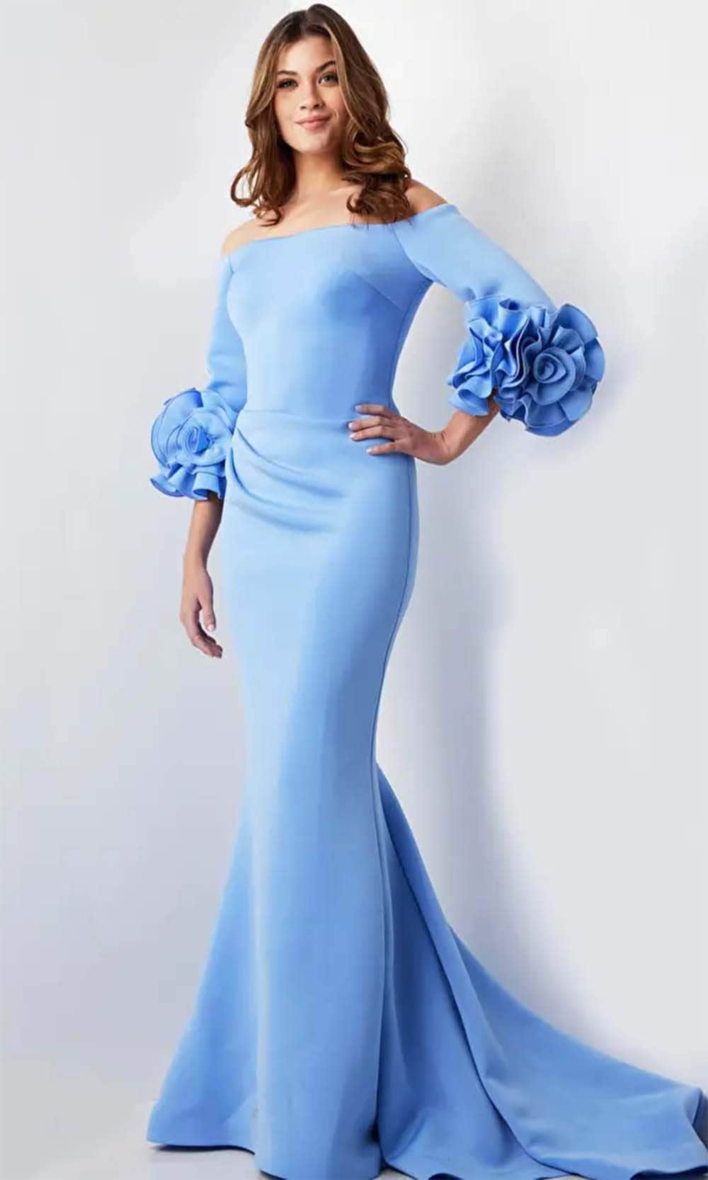 Image of Jovani 23716 - Off-Shoulder Ruffled Detail Prom Dress