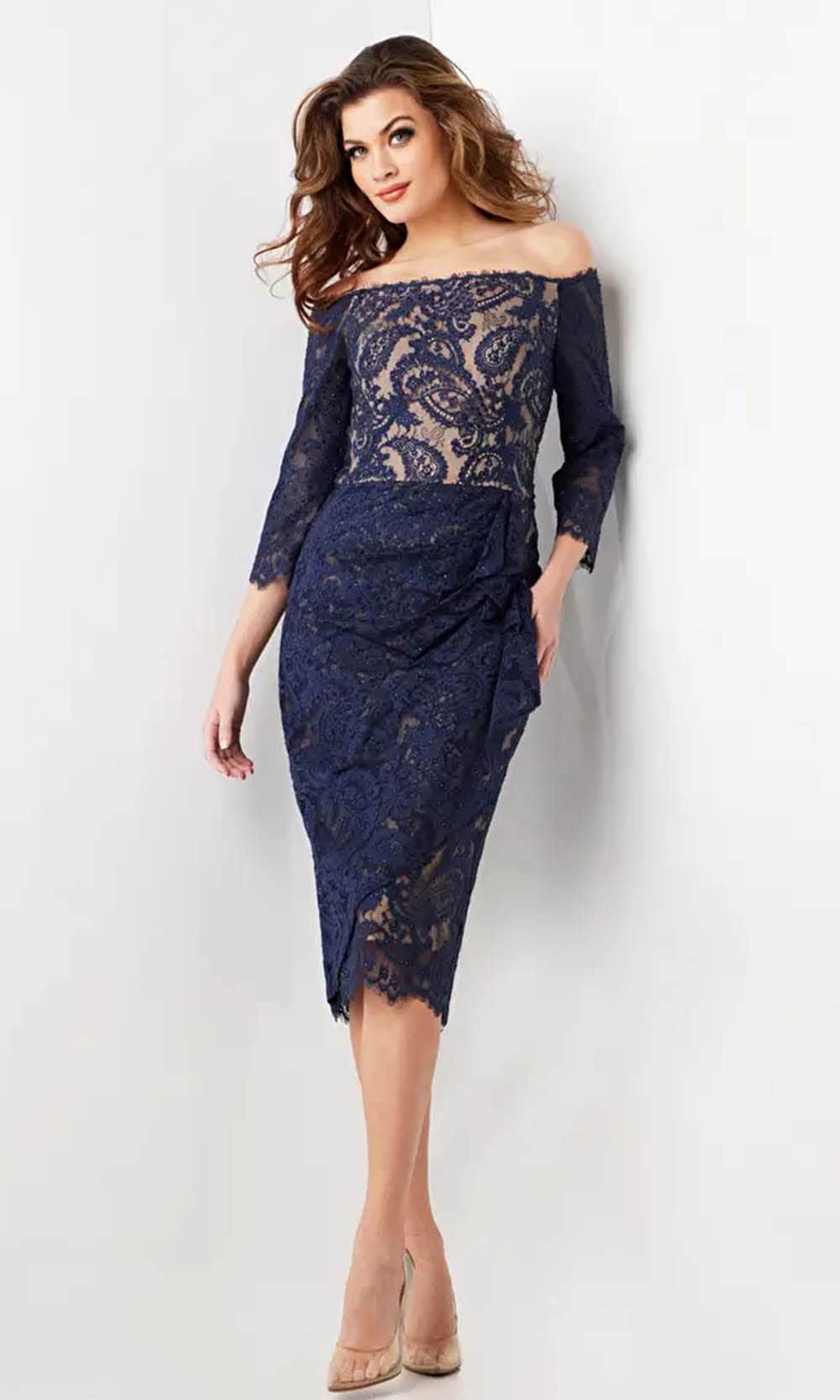 Image of Jovani 23814 - Off-Shoulder Lace Formal Dress