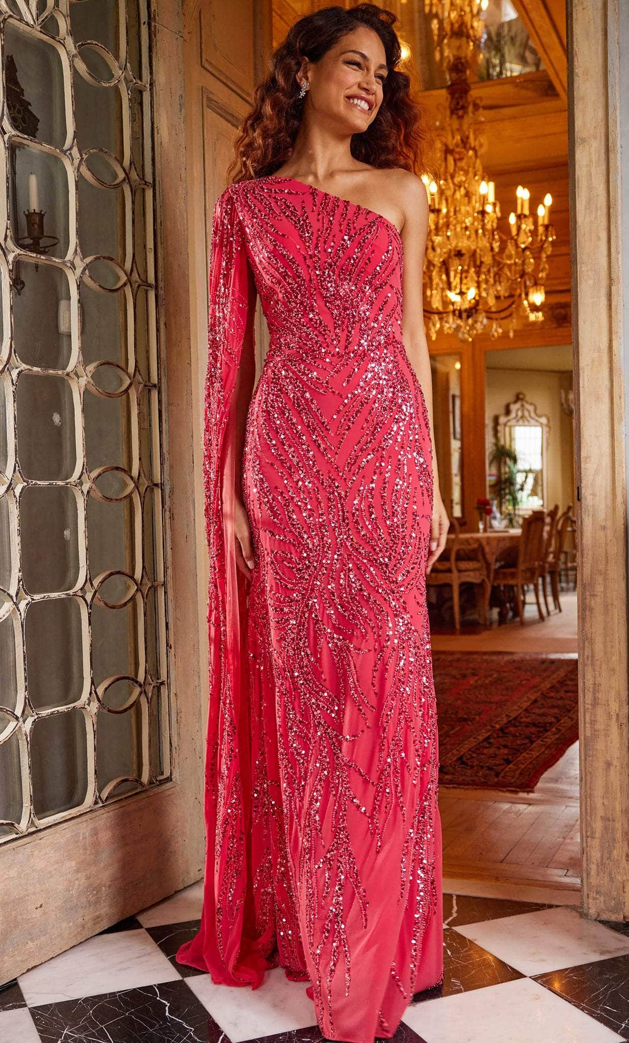 Image of Jovani 23887 - One-Shoulder Sequin Prom Dress