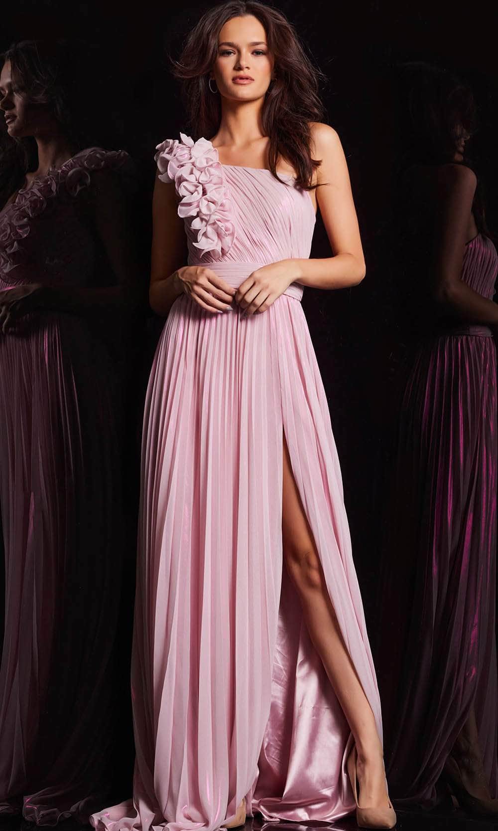 Image of Jovani 24609 - Ruffled Shoulder Prom Gown