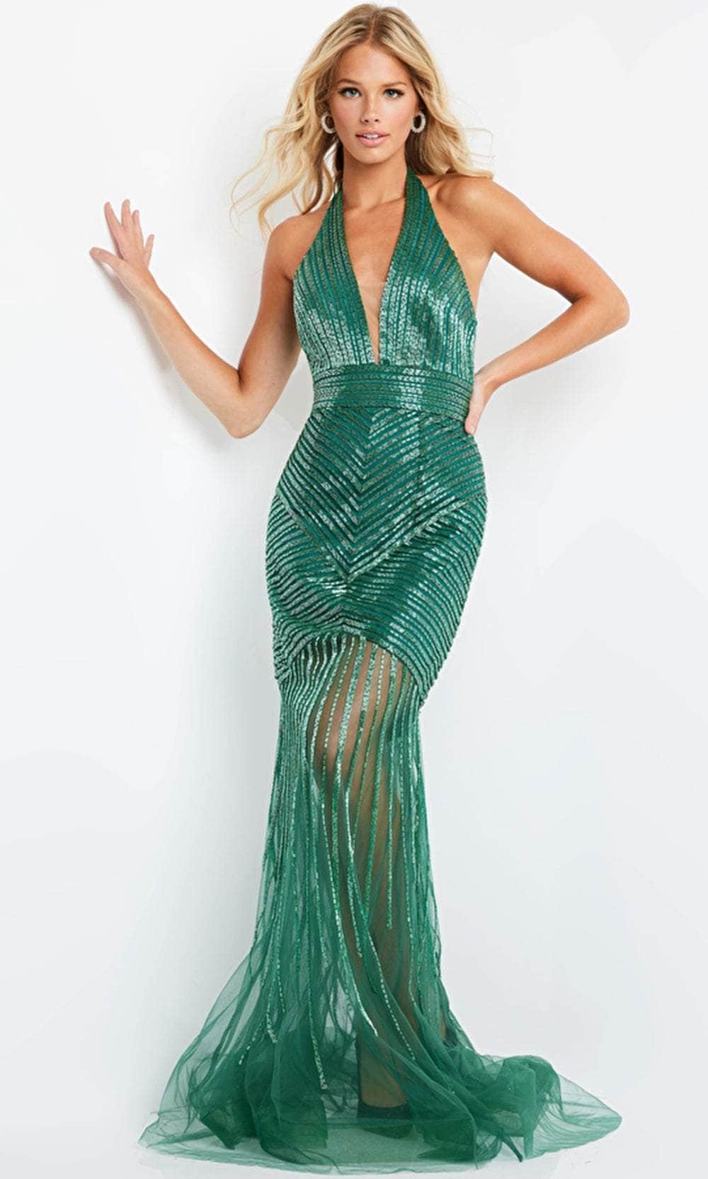 Image of Jovani 2465 - Halter Plunging Beaded Gown