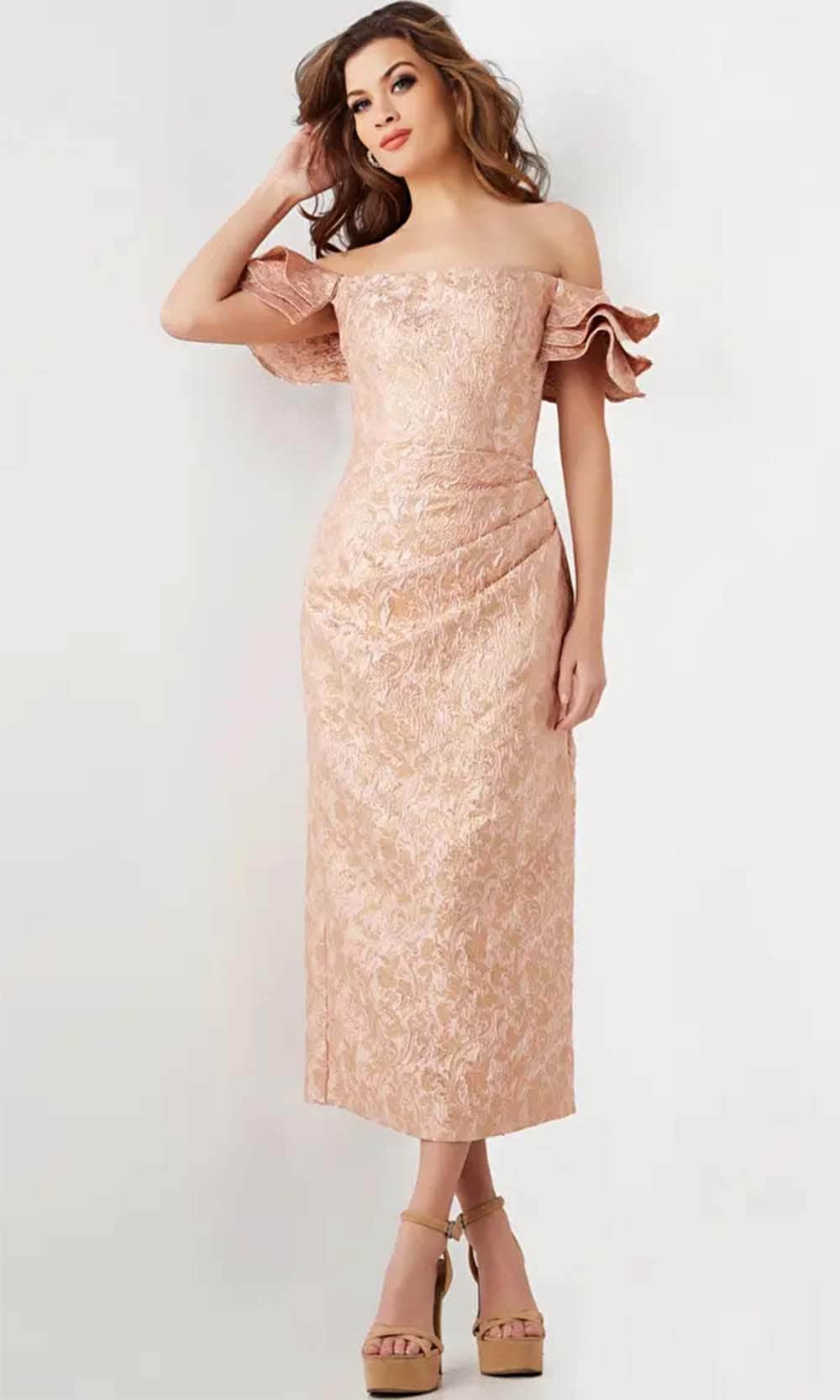 Image of Jovani 25667 - Straight-Across Tea-length Dress