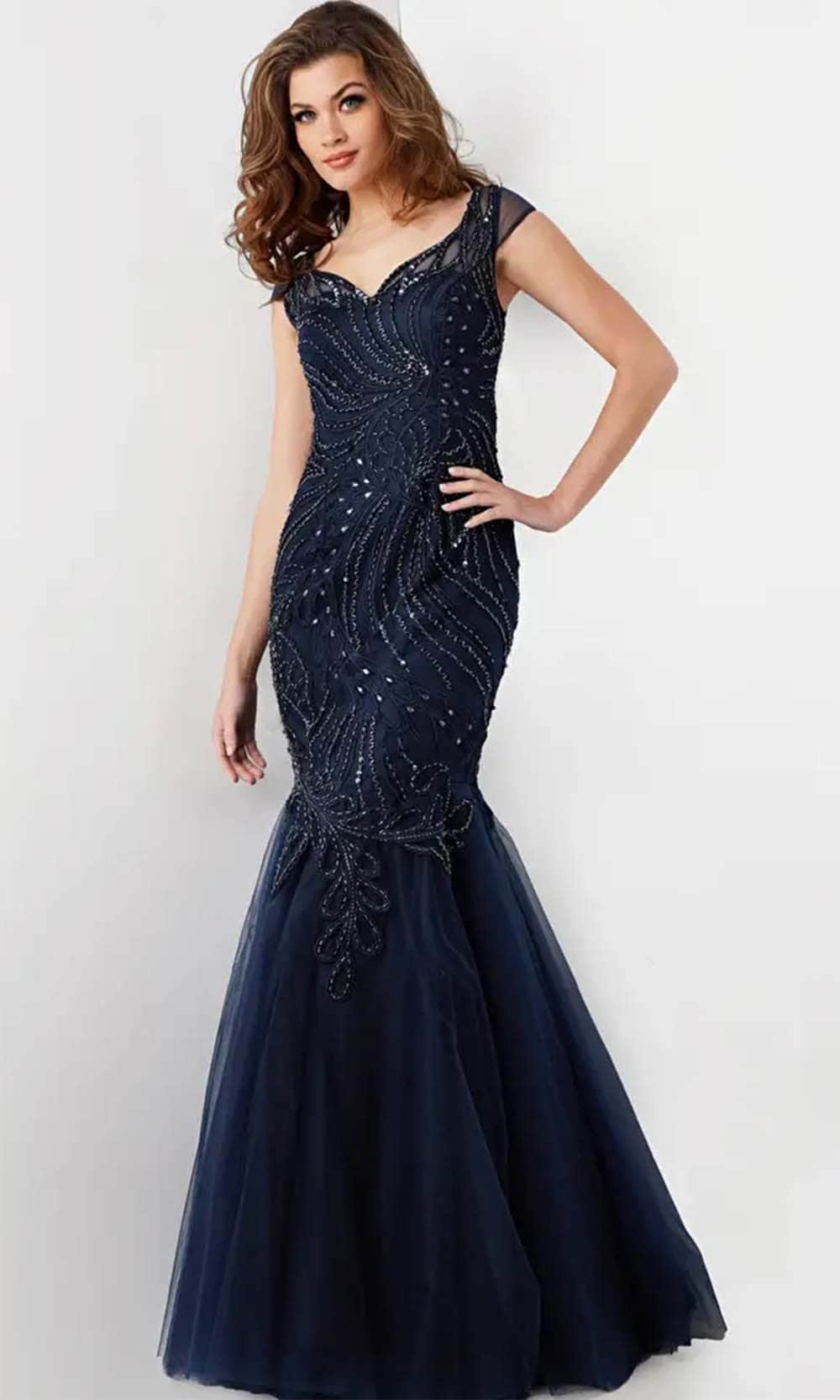 Image of Jovani 25850 - Embellished Cap Sleeve Prom Gown