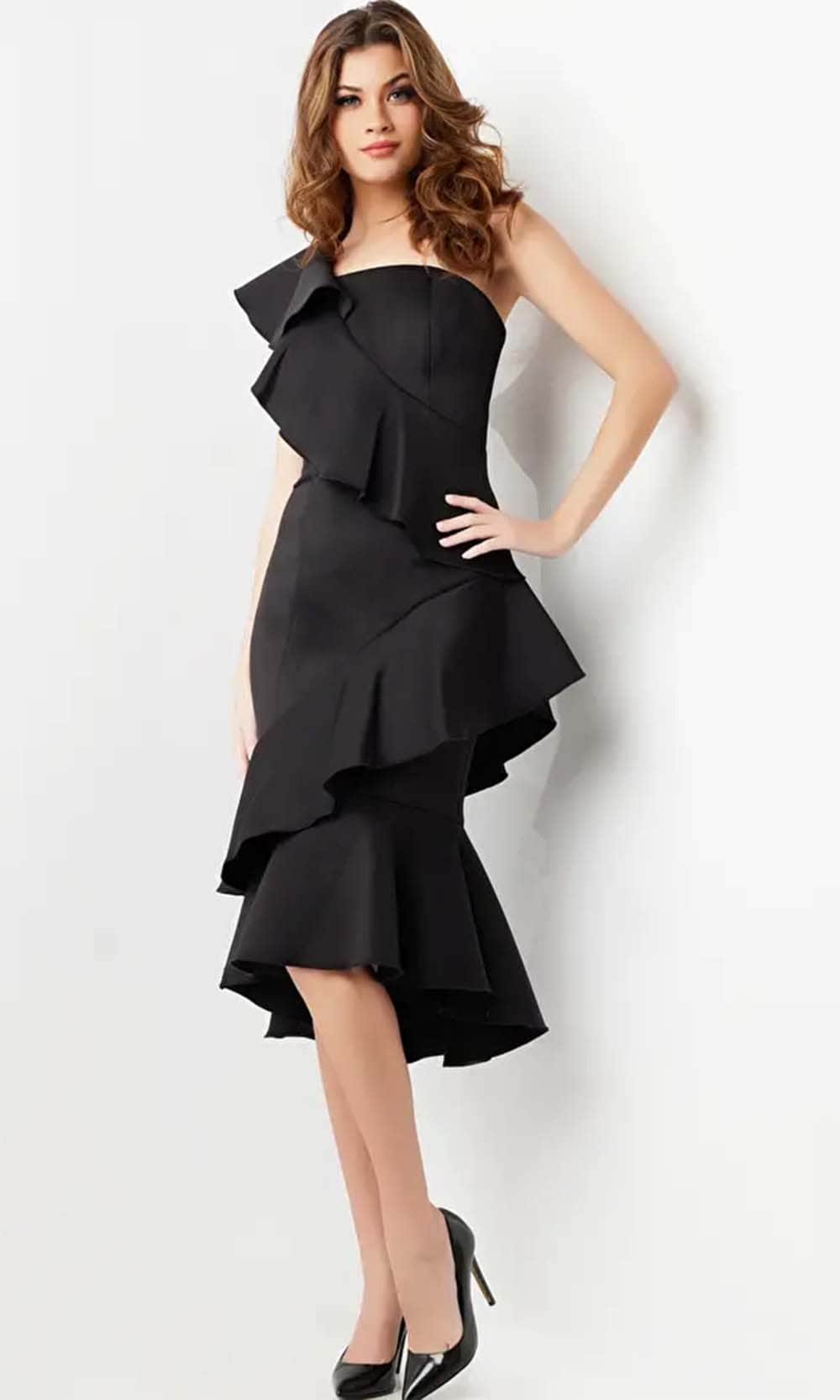 Image of Jovani 25971 - Ruffle One-Shoulder Cocktail Dress