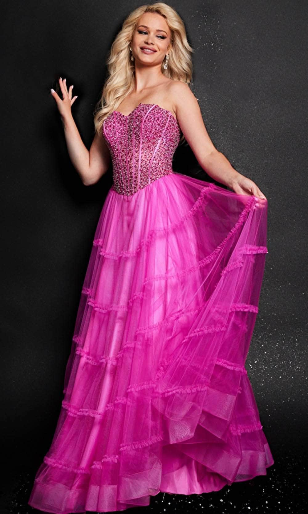 Image of Jovani 26011 - Beaded Tulle Off Shoulder A-line Gown