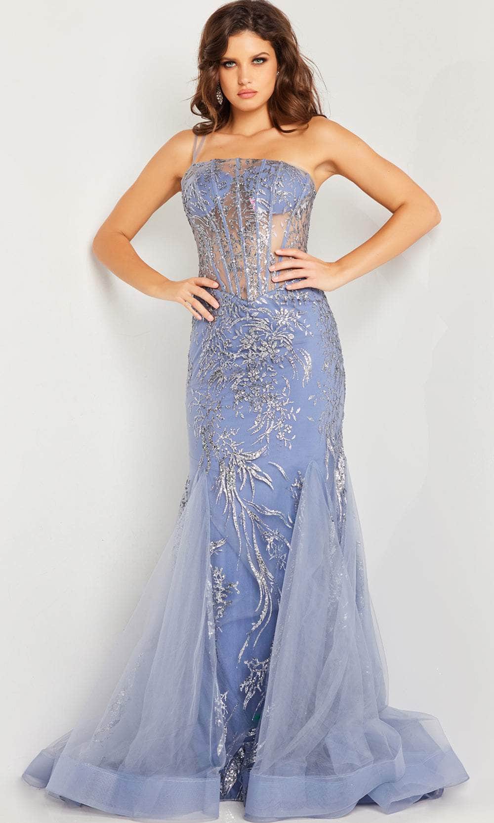 Image of Jovani 26112 - Illusion Glitter Corset Prom Dress