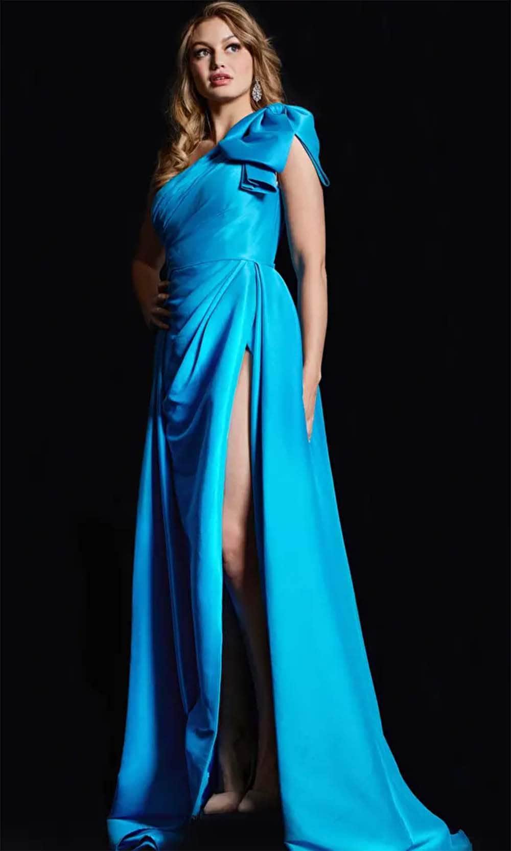 Image of Jovani 26146 - Bow Accented One-Shoulder Prom Gown