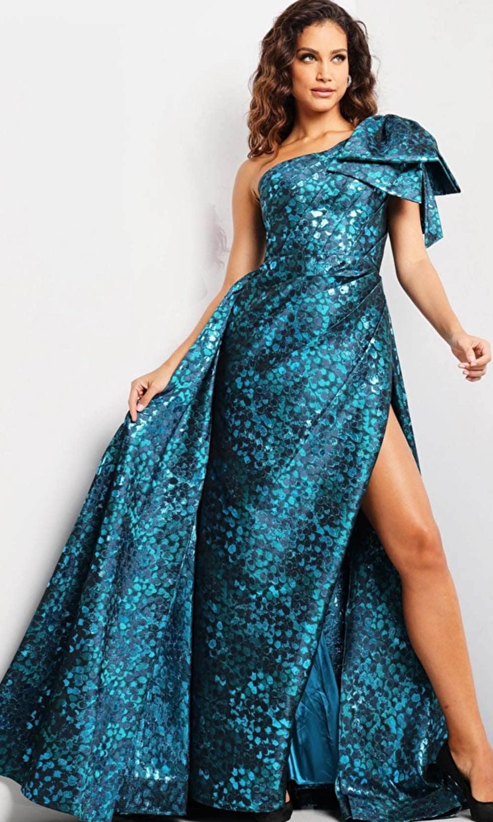 Image of Jovani 26254 - Bow Accent Print Evening Dress