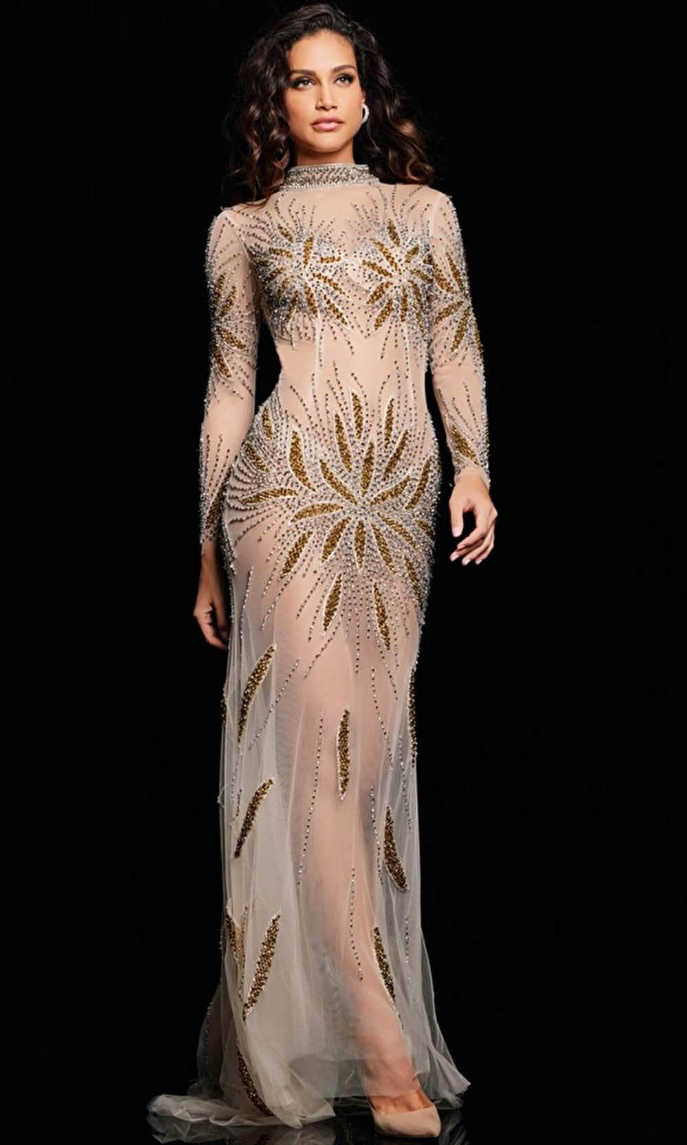 Image of Jovani 26257 - Embroidered Beaded Evening Dress