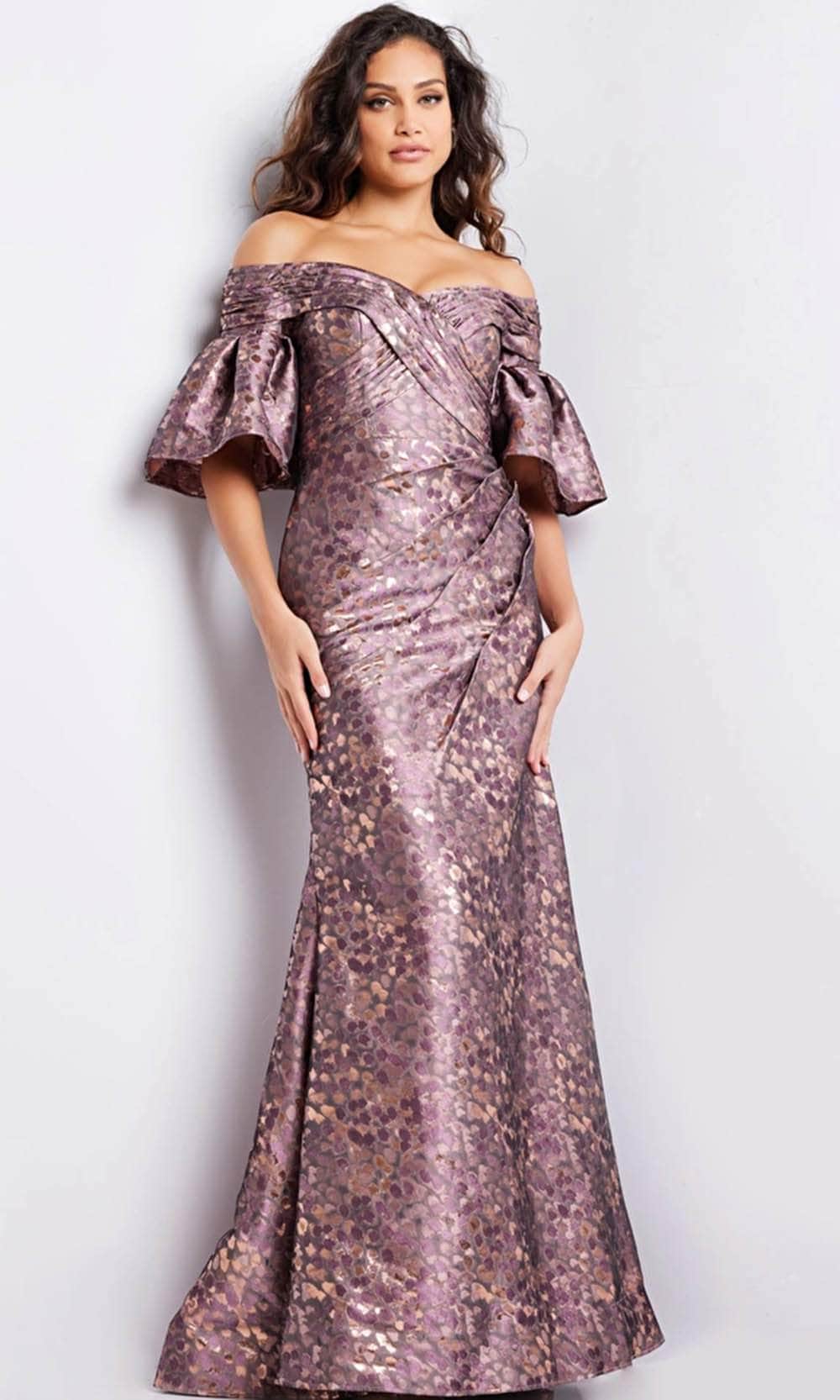 Image of Jovani 26258 - Bell Sleeve Ruched Evening Gown