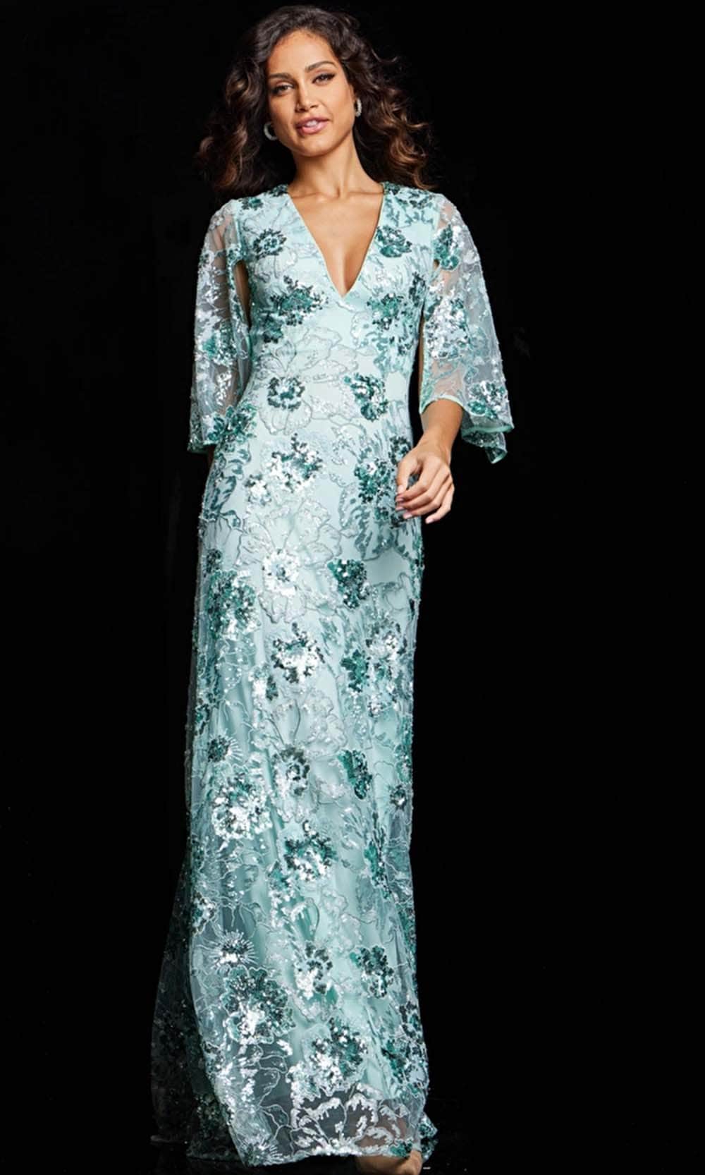 Image of Jovani 26923 - Embroidered Floral Evening Gown