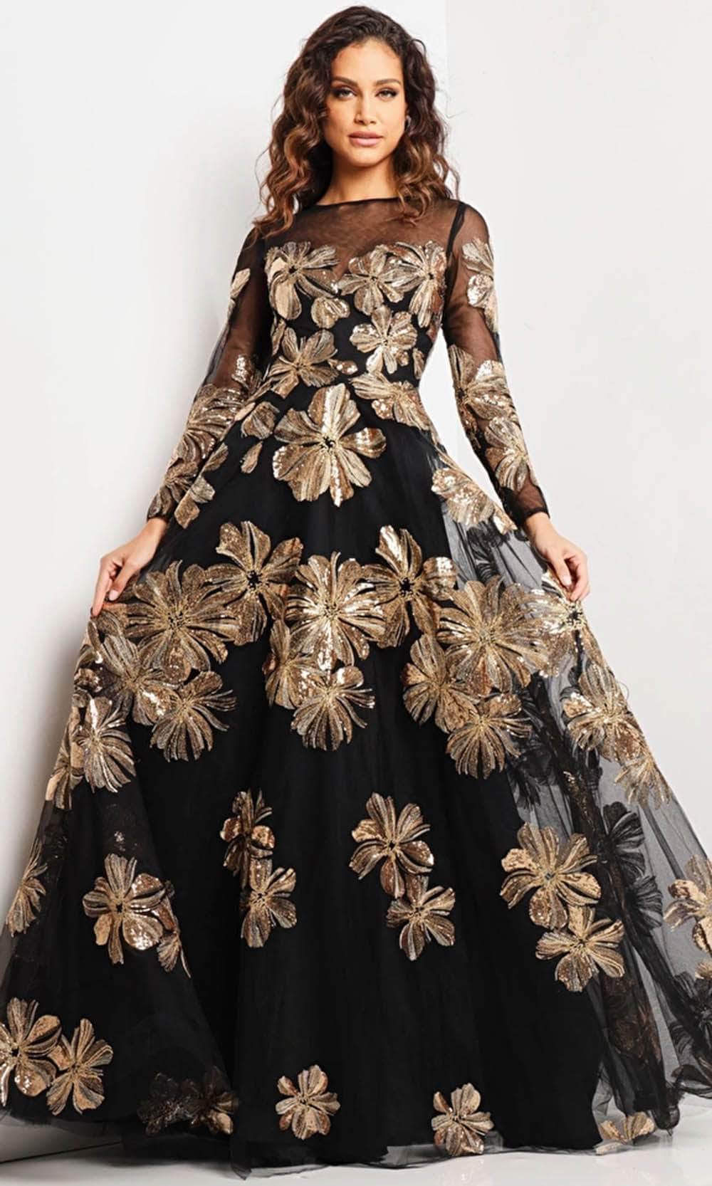 Image of Jovani 36716 - Floral A-line Evening Gown