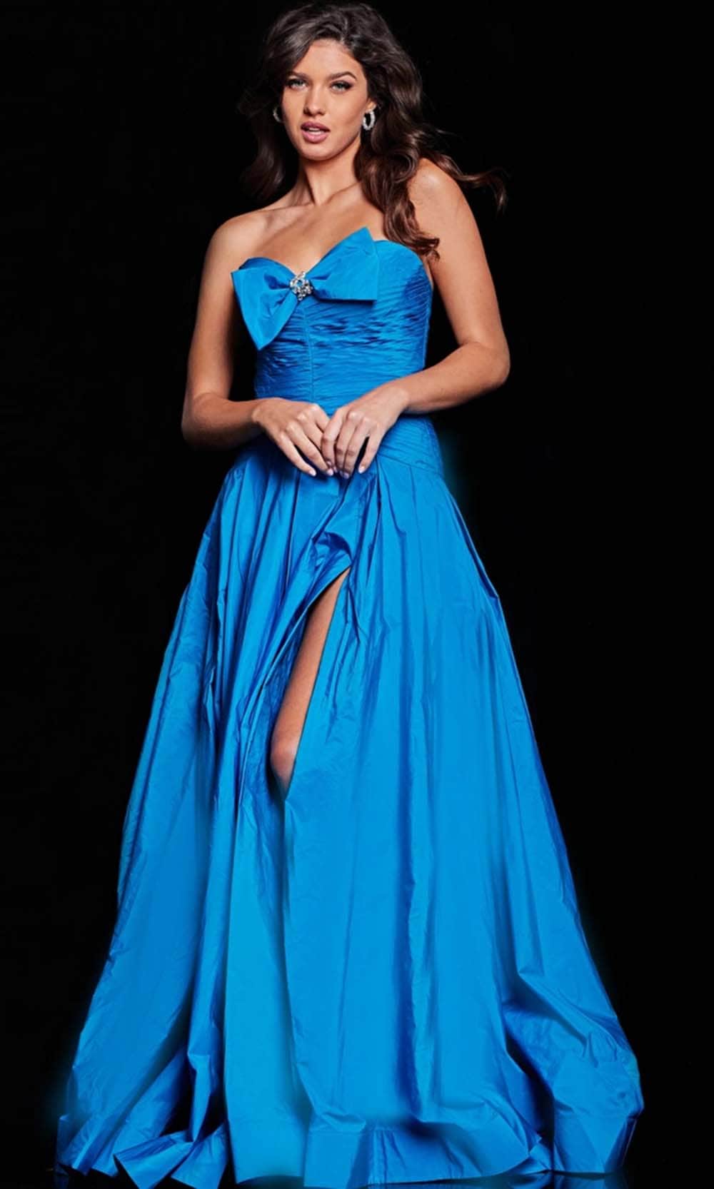 Image of Jovani 37066 - Shirred Bow Detail Evening Dress