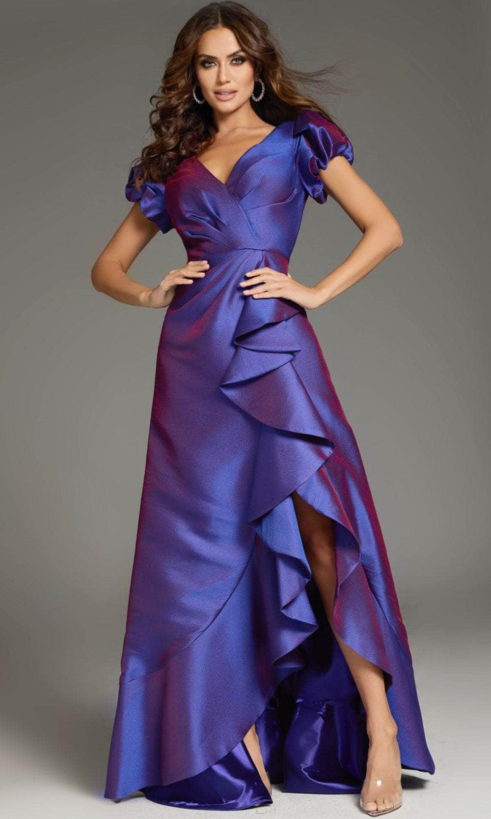 Image of Jovani 37097 - Short Puff Sleeve Ruffle Prom Gown