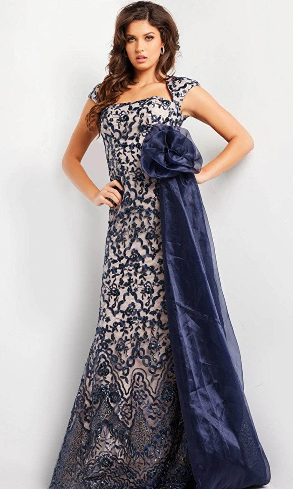 Image of Jovani 37203 - Embellished Waist Floral Dress