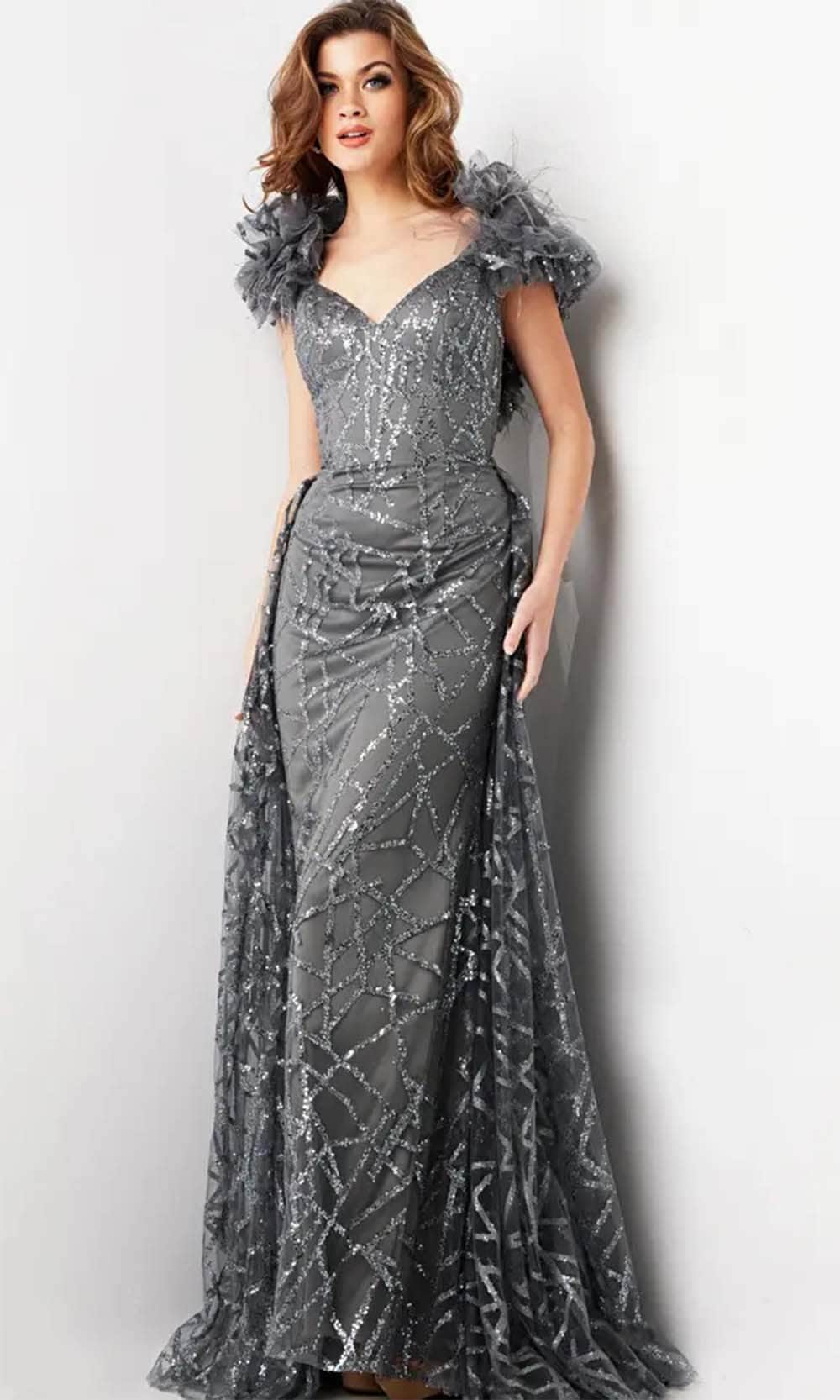 Image of Jovani 37206 - Ruffle Sleeve Sequin Embellished Prom Gown