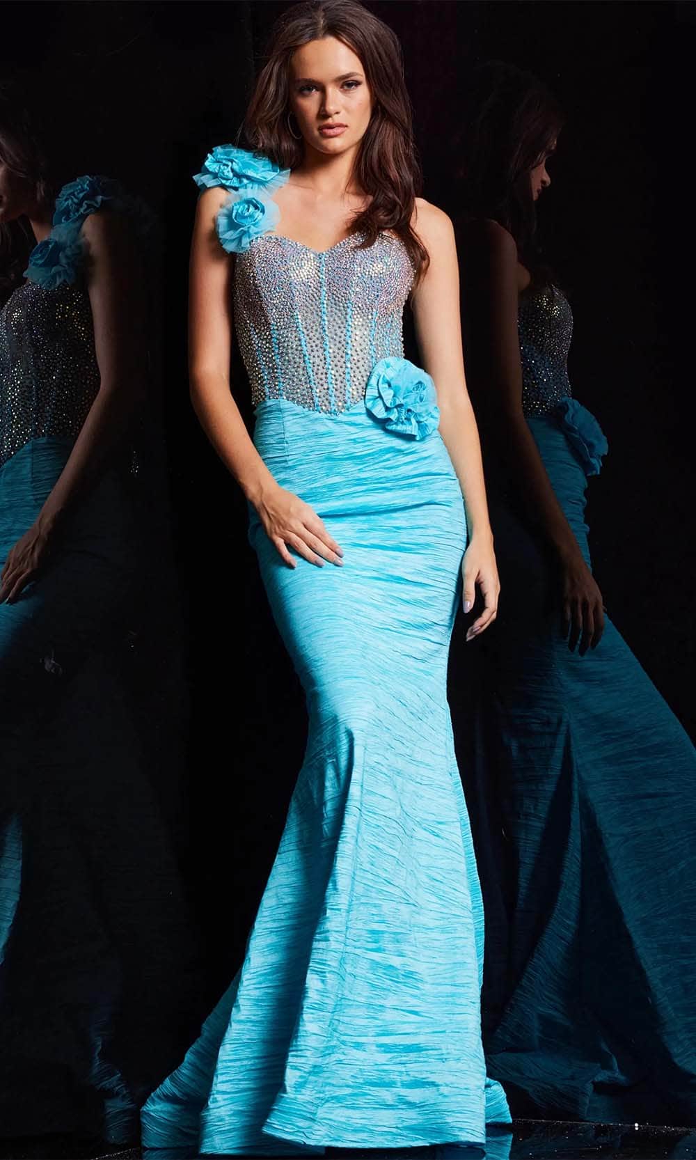 Image of Jovani 37268 - Embellished One-Sleeve Prom Dress