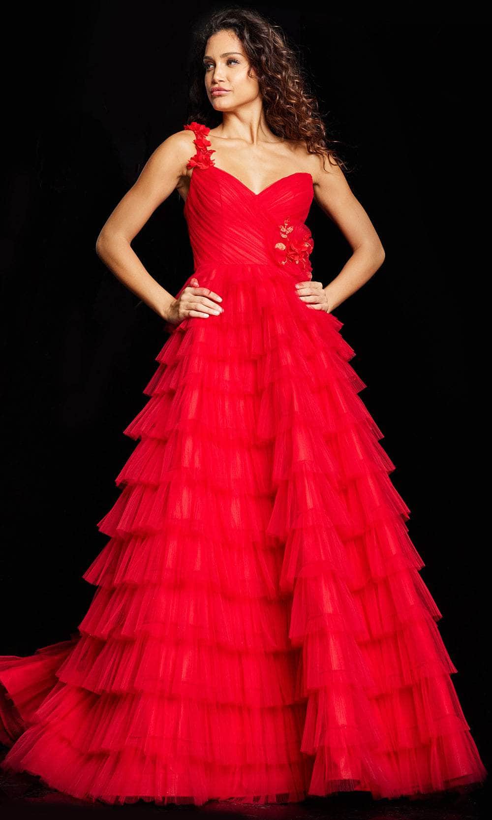 Image of Jovani 37274 - Single Strap Layered A-line Gown
