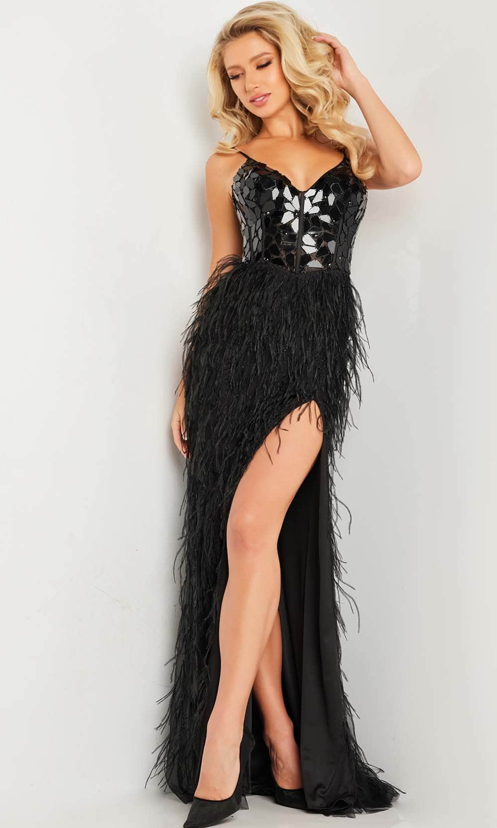 Image of Jovani 37435 - Feather Skirt Prom Gown
