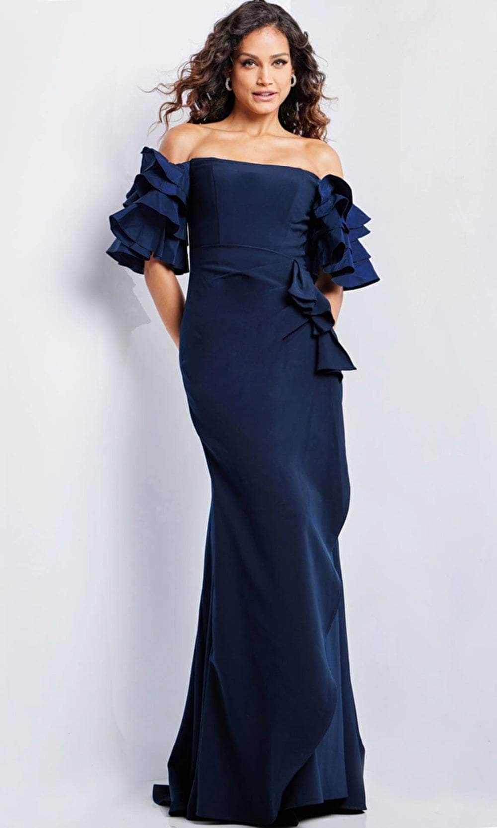 Image of Jovani 37674 - Off-Shoulder Straight-Across Neck Gown