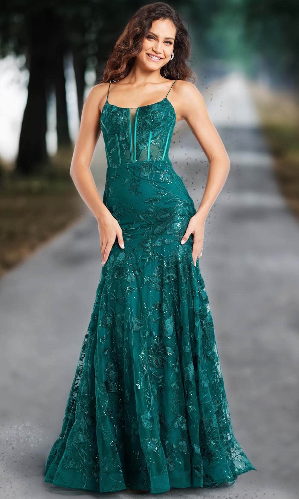 Image of Jovani 38004 - Floral Embroidered Prom Gown