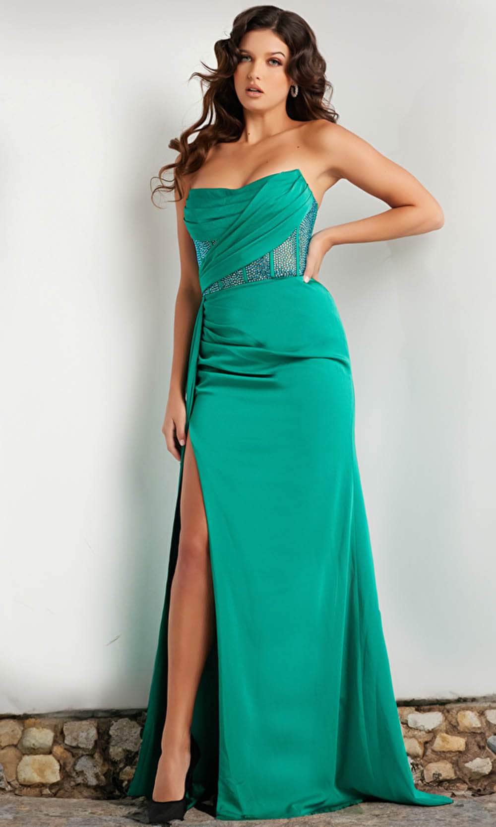 Image of Jovani 38330 - Embellished Stretch Satin Corset Dress
