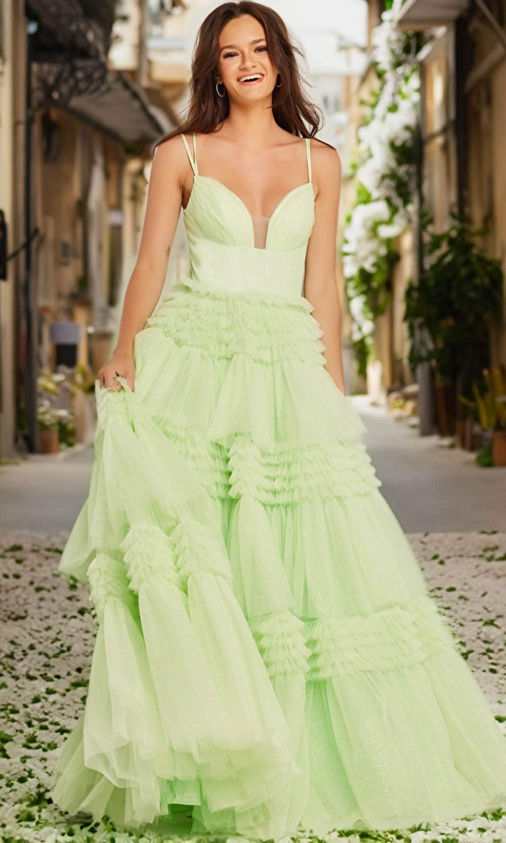 Image of Jovani 38477 - Inset Tiered A-line Gown