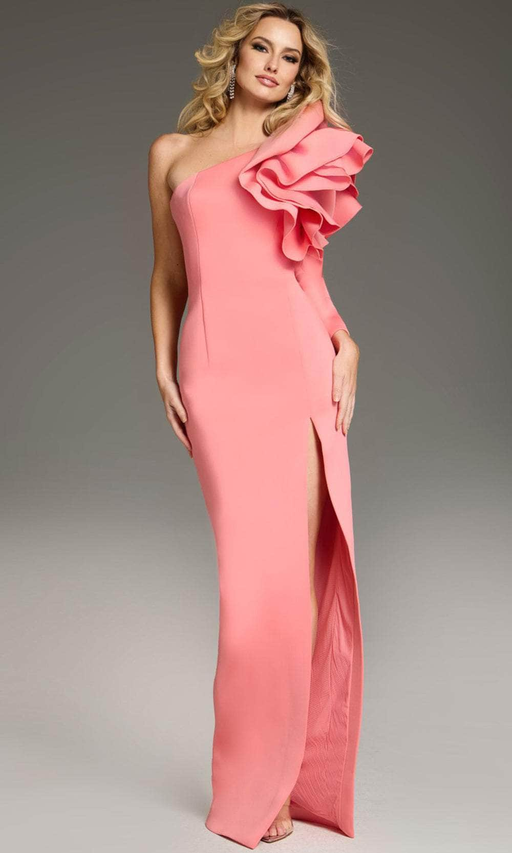 Image of Jovani 38928 - High Slit Ruffled Sleeve Prom Gown