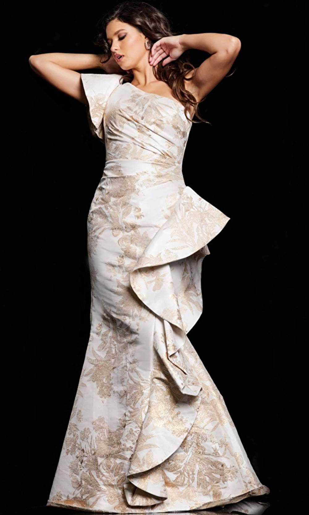 Image of Jovani 38935 - Ruched Floral Long Dress