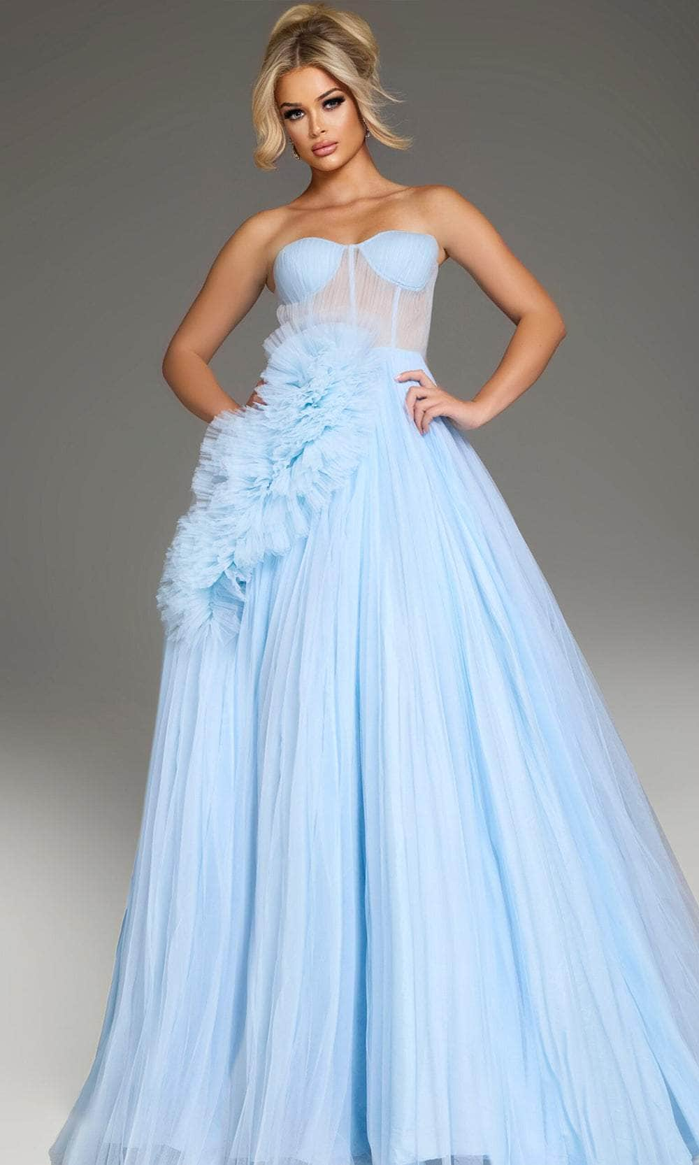 Image of Jovani 38946 - Strapless Floral Ruffle Ballgown