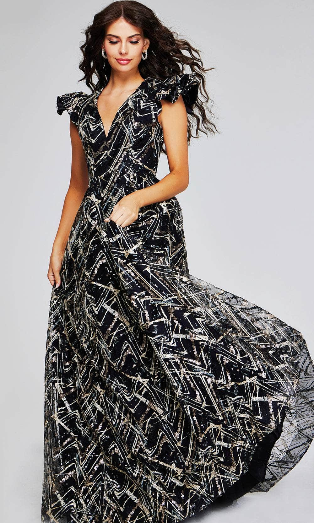 Image of Jovani 39274 - Geometric Sequin V-Neck Evening Gown