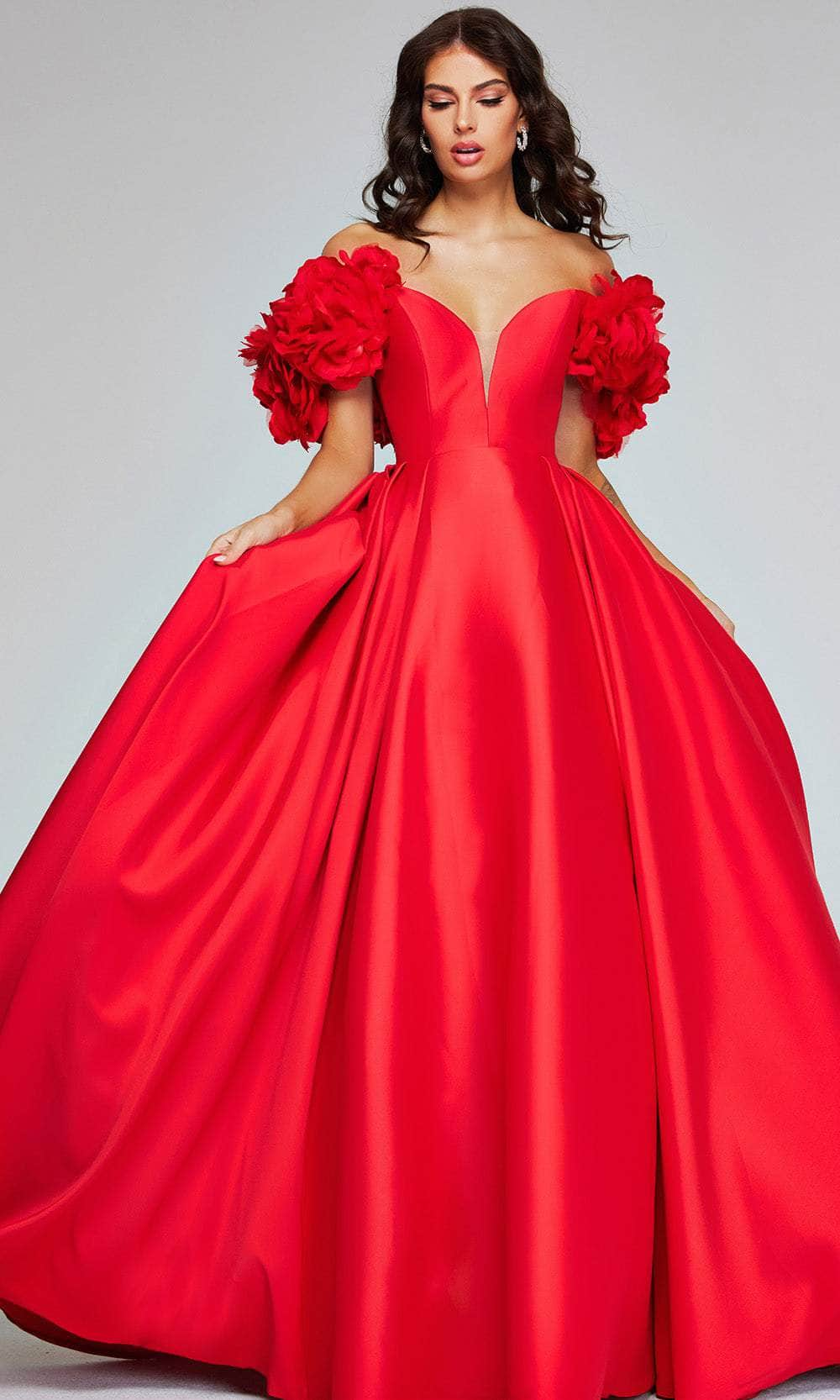 Image of Jovani 40794 - Rosette Plunging Ballgown