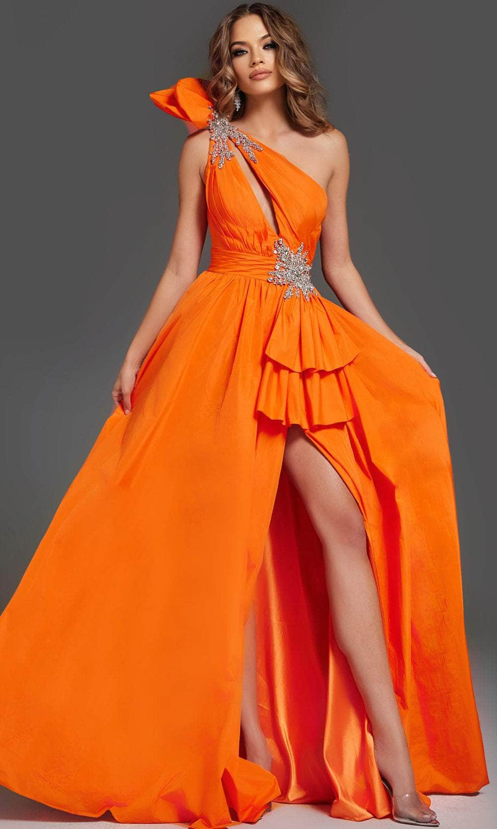 Image of Jovani 40929 - Ruffled High Slit Prom Dress