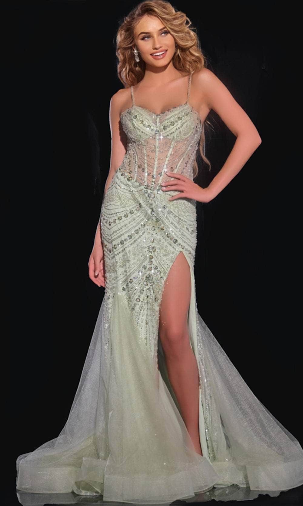 Image of Jovani 43189 - Sheer Bodice V-Neck Prom Gown