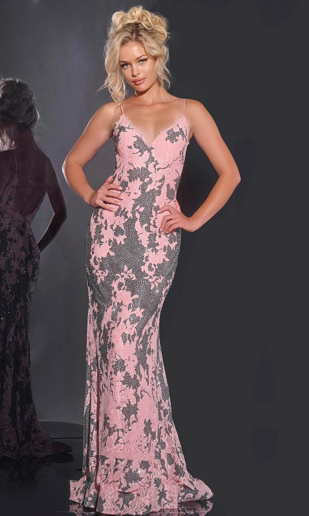 Image of Jovani 44033 - 3D Floral Spaghetti Strap Prom Gown