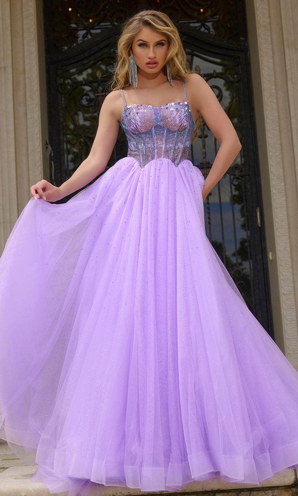 Image of Jovani 44511 - Studded Rhinestone Glitters Prom Dress