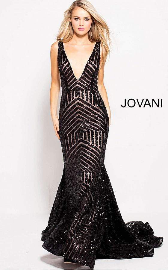Image of Jovani - 59762 Sexy Fitted Sequined Plunging Gown