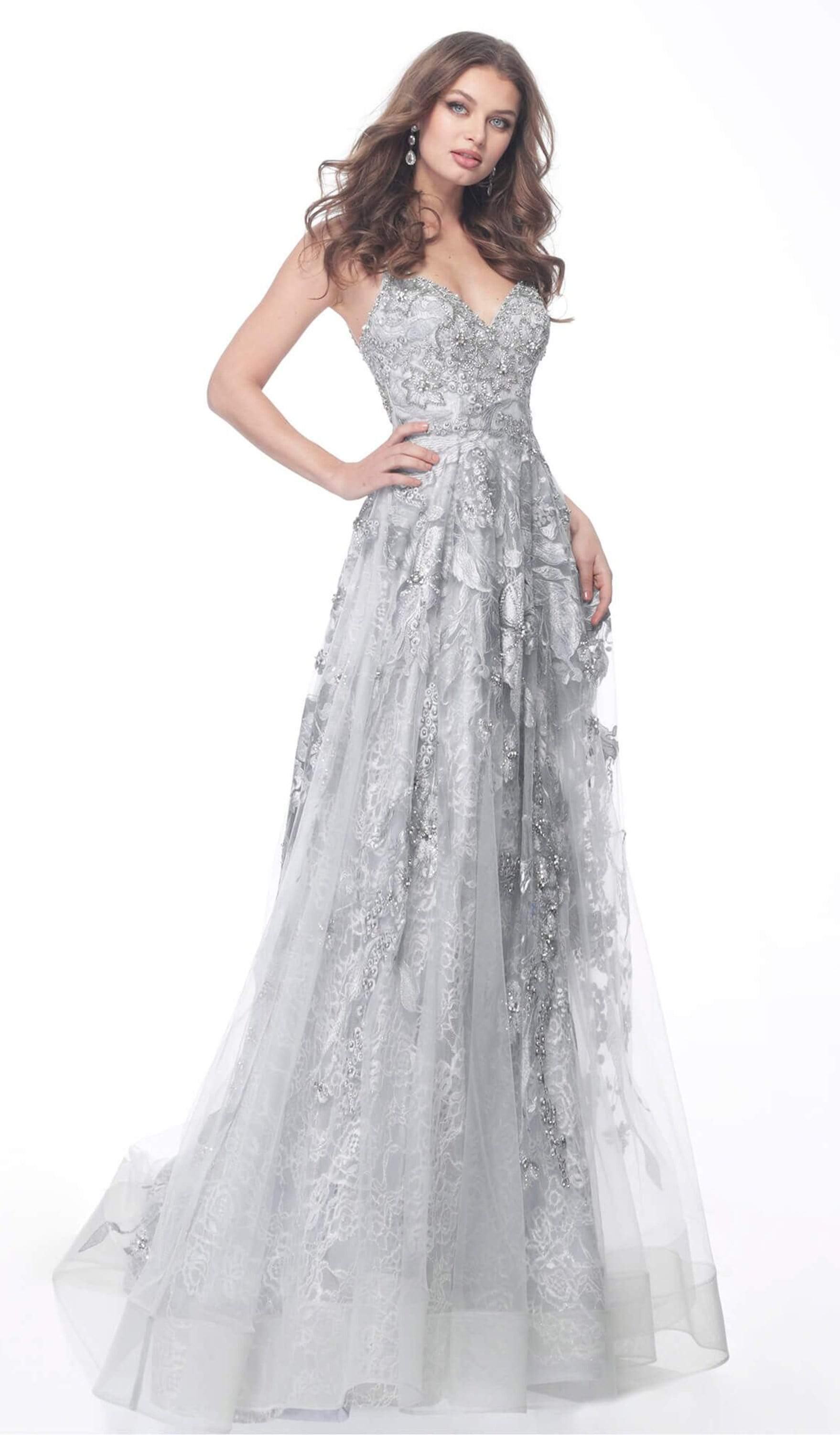 Image of Jovani - 62405 Embroidered Plunging V-Neck A-Line Gown