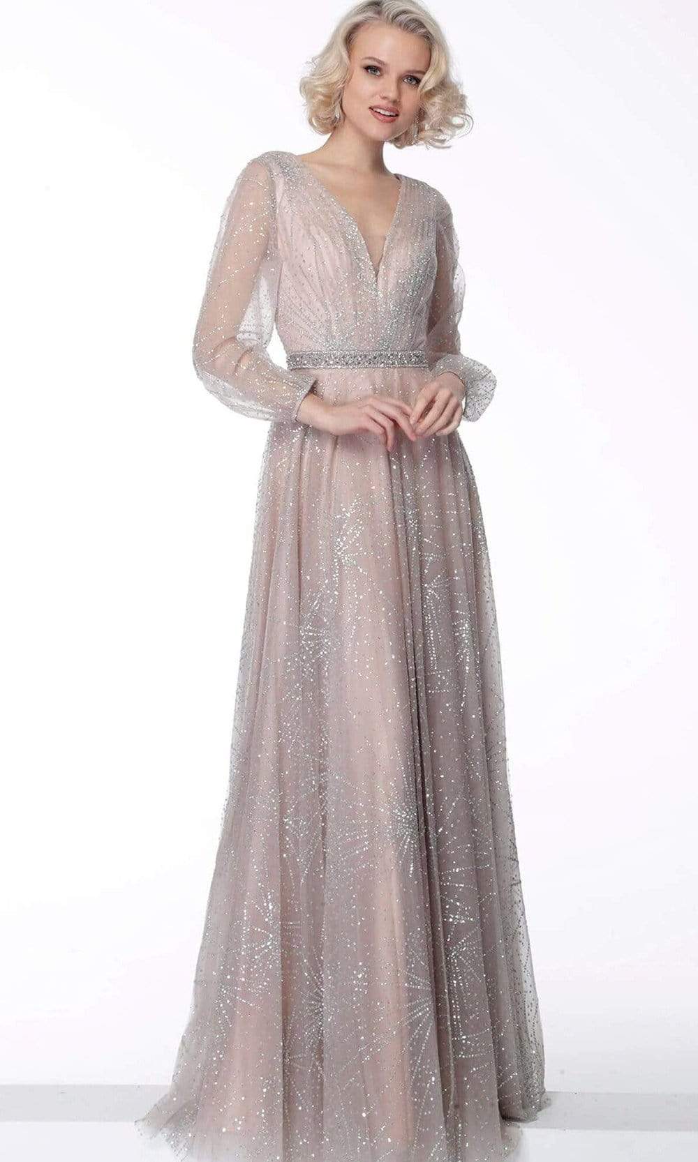 Image of Jovani - 65658 Glittered V-Neck A-Line Dress