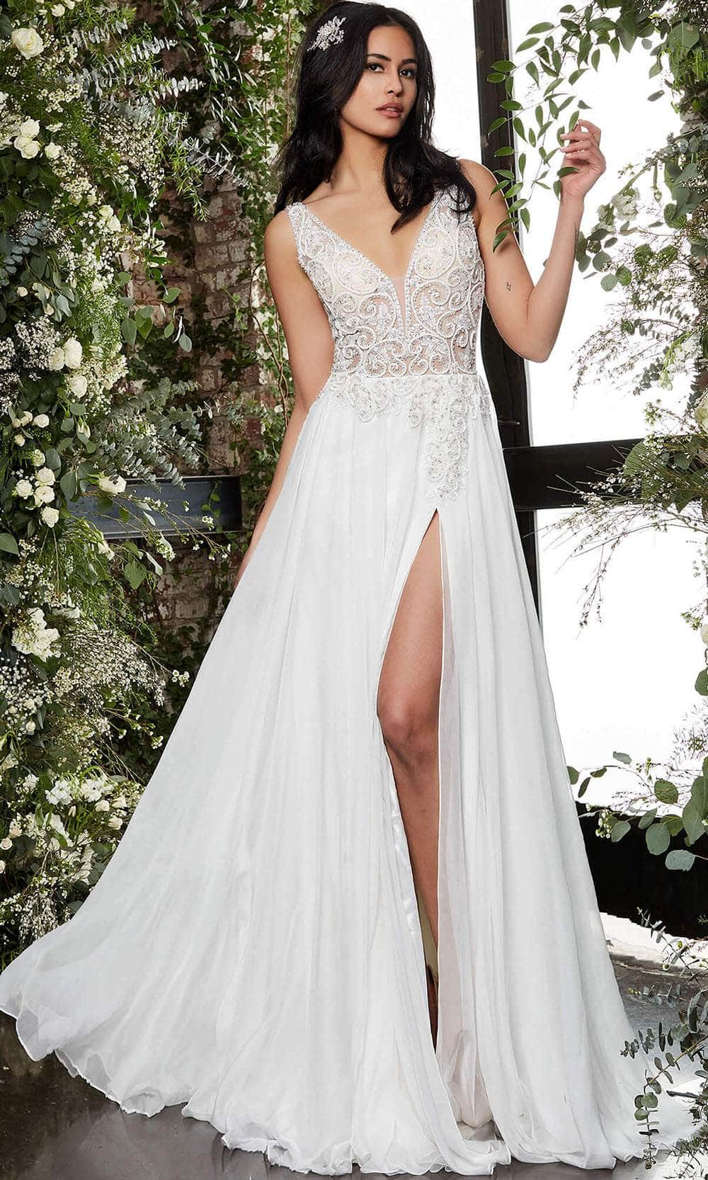 Image of Jovani Bridal JB06795 - Embellished Illusion Bridal Gown