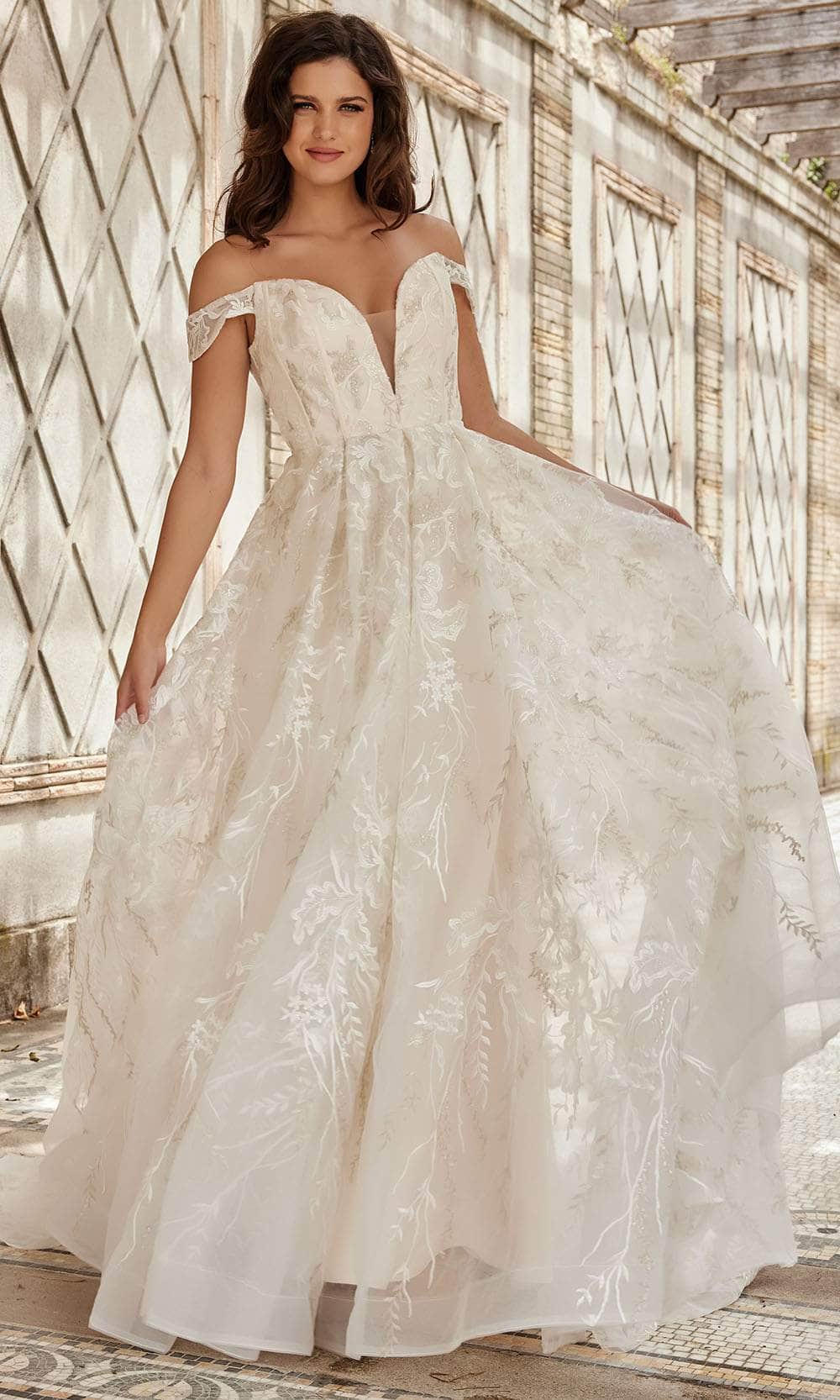 Image of Jovani Bridal JB220001 - Embroidered Off Shoulder Bridal Gown