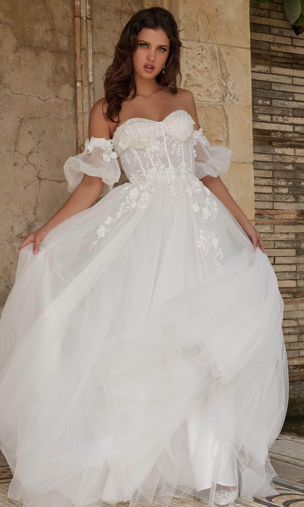 Image of Jovani Bridal JB23693 - Puffed Sleeve A-Line Bridal Gown