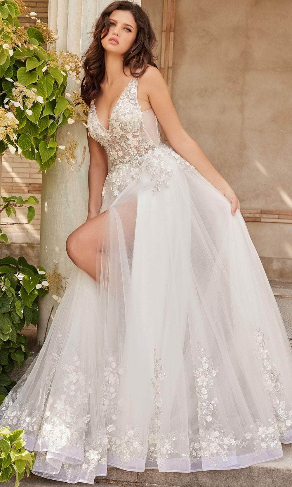 Image of Jovani Bridal JB25737 - Beaded Deep V-Neck Bridal Gown