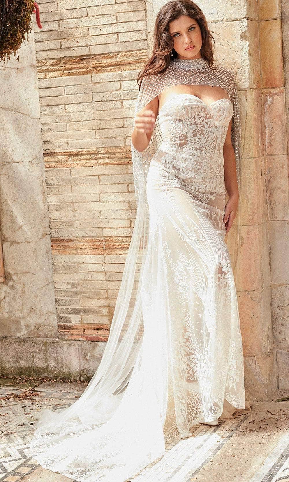 Image of Jovani Bridal JB36547 - Beaded Cape Sweetheart Bridal Gown